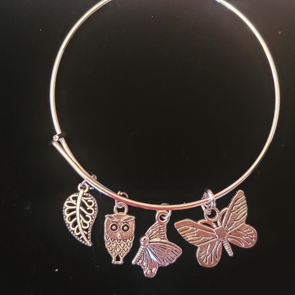 Wire Bangle Adjustable Expandable Charm Bracelet (hand-crafted)